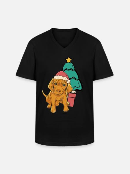 Dog, Christmas Tree, Pets, Kids - Men's V-Neck T-Shirt - black