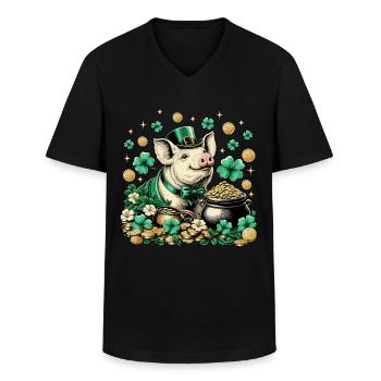 Süßes Glücksschwein Silvester Neujahr - Männer-T-Shirt mit V-Ausschnitt - Schwarz - Vorne - AI Model Male 178 dark (178cm)