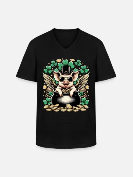 Glücksschwein Silvester Neujahr - Männer-T-Shirt mit V-Ausschnitt - Schwarz