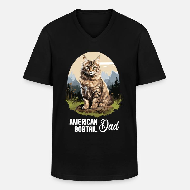 Cat Katzen American Bobtail - Männer-T-Shirt mit V-Ausschnitt - Schwarz