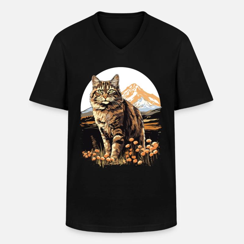 Cat Katzen American Bobtail - Männer-T-Shirt mit V-Ausschnitt - Schwarz