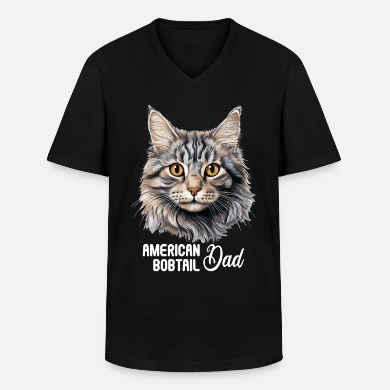 Cat Katzen American Bobtail - Männer-T-Shirt mit V-Ausschnitt - Schwarz