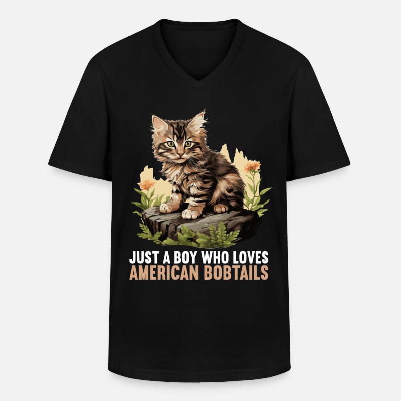 Cat Katzen American Bobtail - Männer-T-Shirt mit V-Ausschnitt - Schwarz