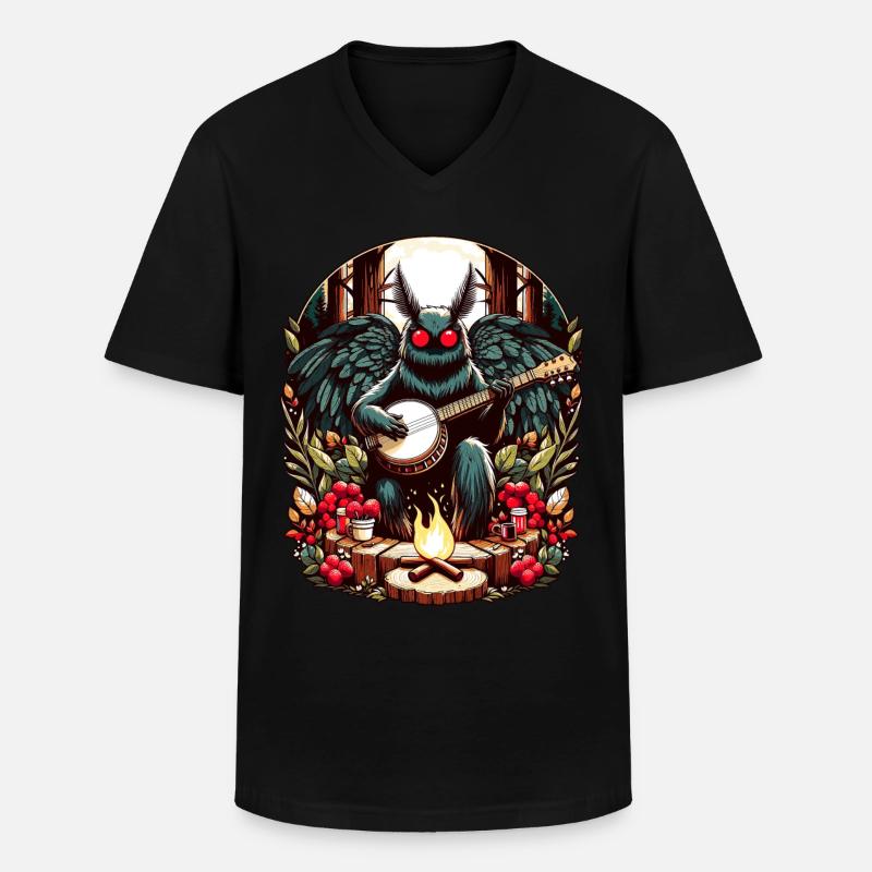 Mothman mit Gitarre - Männer-T-Shirt mit V-Ausschnitt - Schwarz