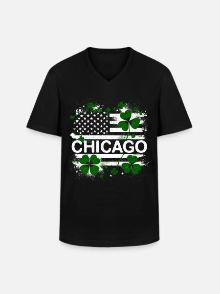 Drapeau américain Chicago Saint-Patrick - T-shirt col V Homme - noir
