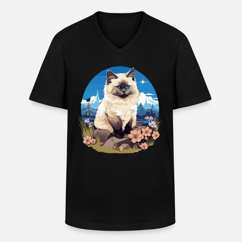 Chat de Birmanie Birma Katze - T-shirt col V Homme - noir
