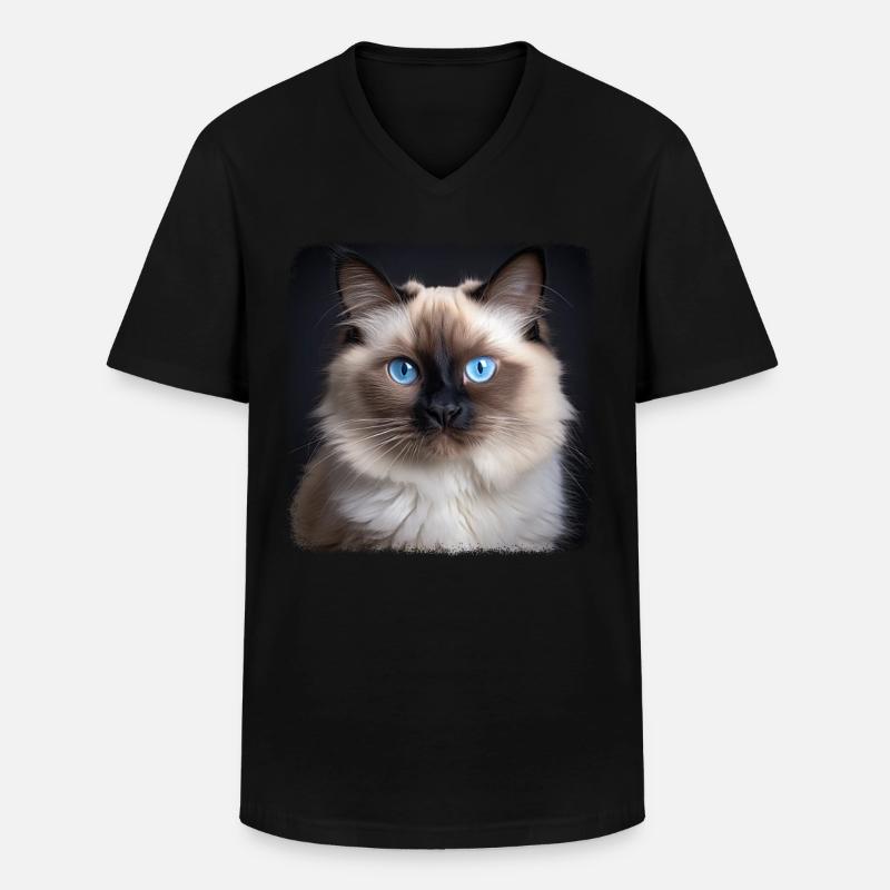 Chat de Birmanie Birma Katze - T-shirt col V Homme - noir