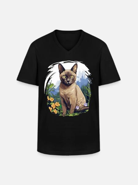 Burmese Cat Burma Katze - Men's V-Neck T-Shirt - black