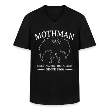 Mothman keeping moths in line since 1966 - Men's V-Neck T-Shirt - black - Front - AI Model Male 178 dark (178cm)