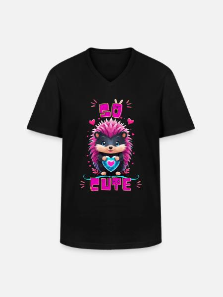 Blue Heart Hedgehog - So cute - Men's V-Neck T-Shirt - black