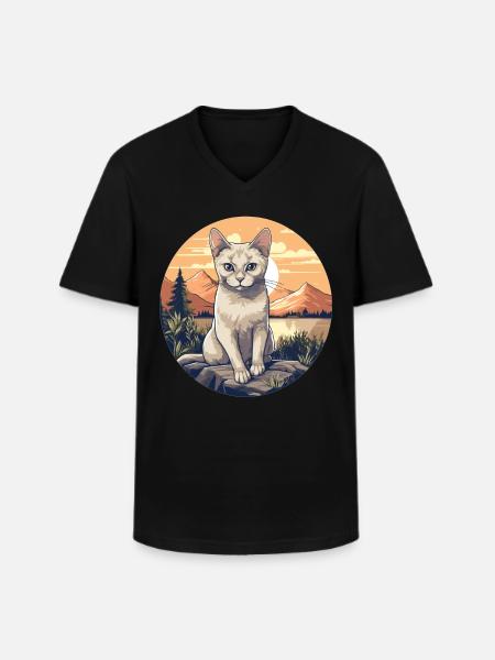 Burmilla Chaton Burmilla Chat - T-shirt col V Homme - noir