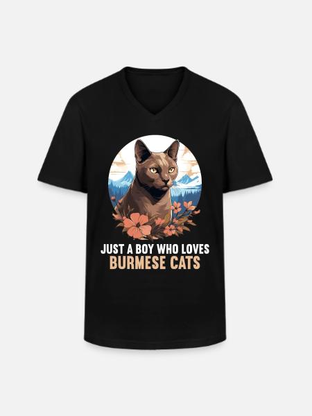 Chat birman Birmanie Katze - T-shirt col V Homme - noir