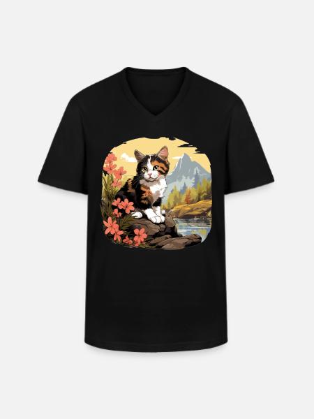 Calico Cat Lucky Cat - Men's V-Neck T-Shirt - black