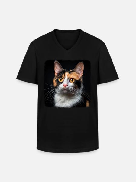 Calico Cat Glückskatze - Männer-T-Shirt mit V-Ausschnitt - Schwarz