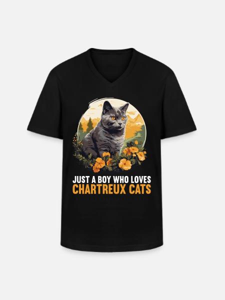 Chat Chartreux Chat Chartreux - T-shirt col V Homme - noir