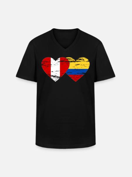 Pérou Colombie drapeau coeur utilisé - T-shirt col V Homme - noir
