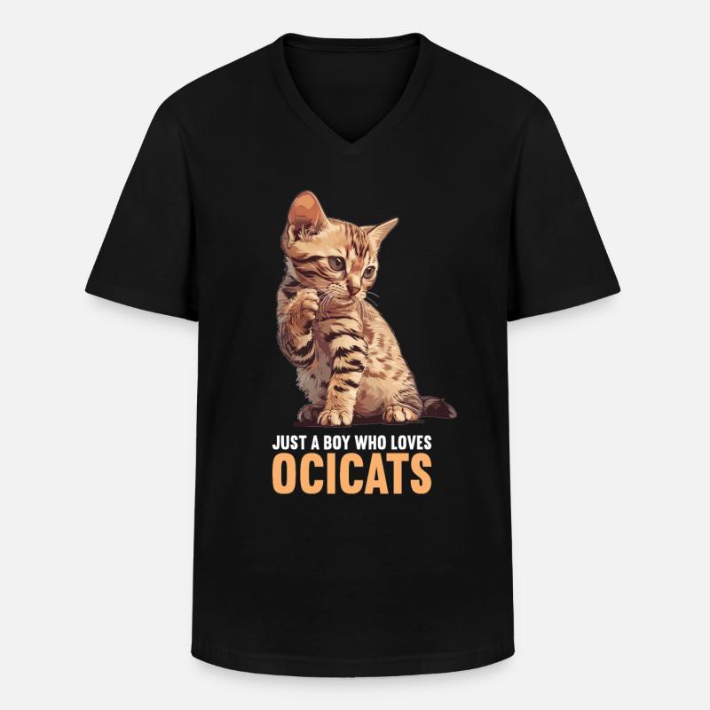 Ocicat Chaton Ocicat Chat - T-shirt col V Homme - noir