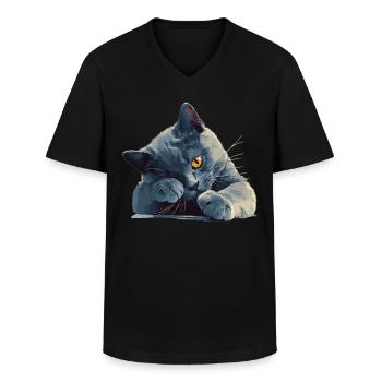 Chat bleu russe Russisch Blau Katze - T-shirt col V Homme - noir - Devant - AI Model Male 178 dark (178cm)