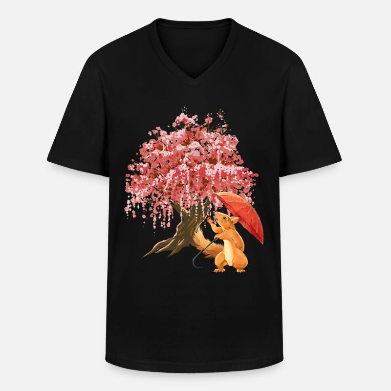 Eichhörnchen Regenschirm Wald - Männer-T-Shirt mit V-Ausschnitt - Schwarz