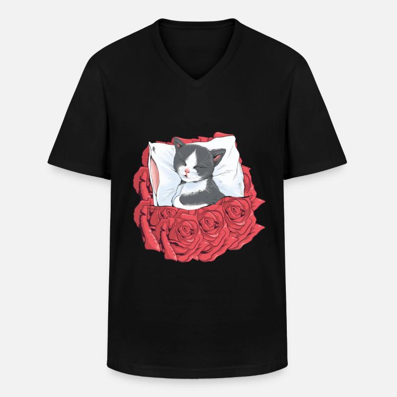 Katze Katzen Blumen - Männer-T-Shirt mit V-Ausschnitt - Schwarz