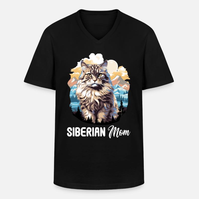 Siberian Cat Sibirische Katze - Männer-T-Shirt mit V-Ausschnitt - Schwarz