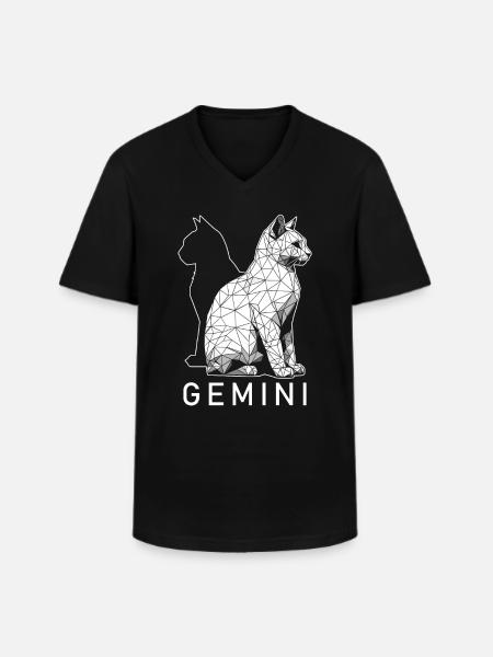 Chat Gémeaux - T-shirt col V Homme - noir