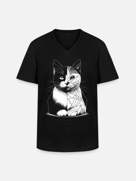 Geometric polygonal cat - Men's V-Neck T-Shirt - black