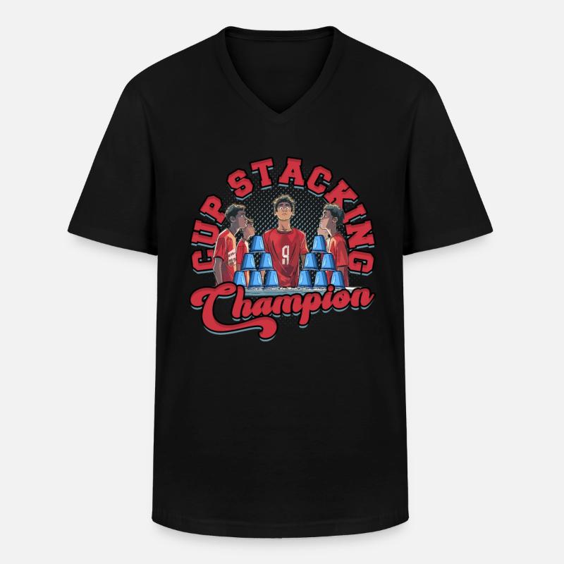 Cup Stacking Champion - Männer-T-Shirt mit V-Ausschnitt - Schwarz