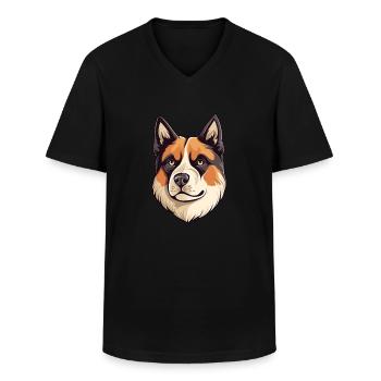 Akita Dog Breed Watercolor Cartoon Kawaii Colorful - Men's V-Neck T-Shirt - black - Front - AI Model Male 178 dark (178cm)