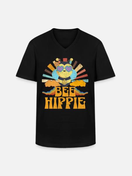 Bee Hippie Biene Peace - Men's V-Neck T-Shirt - black