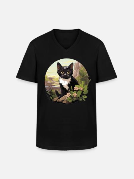 Tuxedo Chaton Tuxedo Cat - T-shirt col V Homme - noir