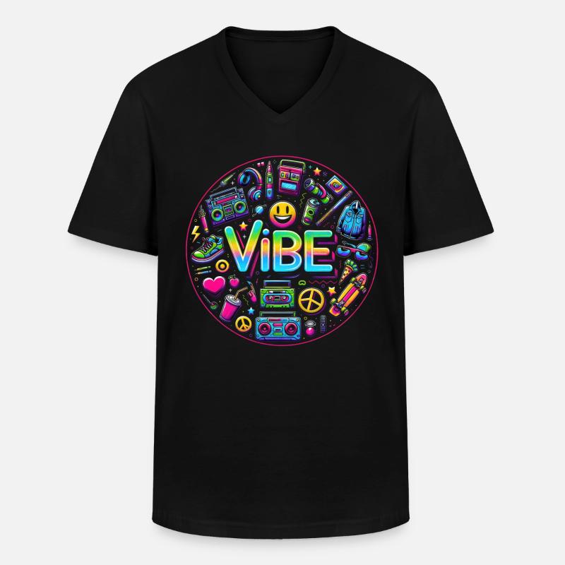 Retro-Vibe: Neon Buzz - Männer-T-Shirt mit V-Ausschnitt - Schwarz