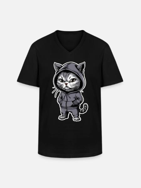 Angry Angry Cat - Men's V-Neck T-Shirt - black