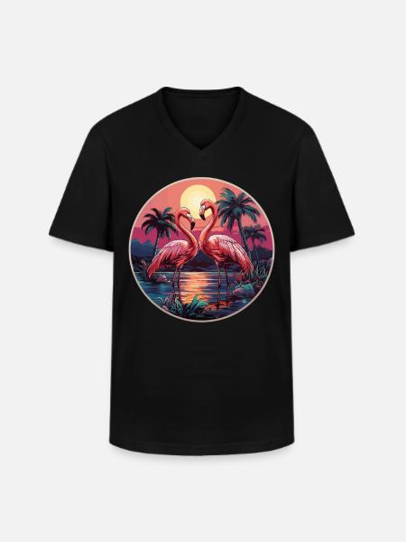 Flamingos Sunset Beach Ocean Flamingo - Men's V-Neck T-Shirt - black