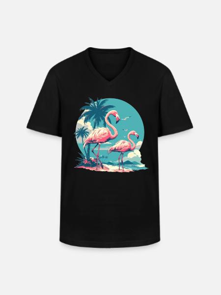 Flamingos Sunset Beach Ocean Flamingo - Men's V-Neck T-Shirt - black