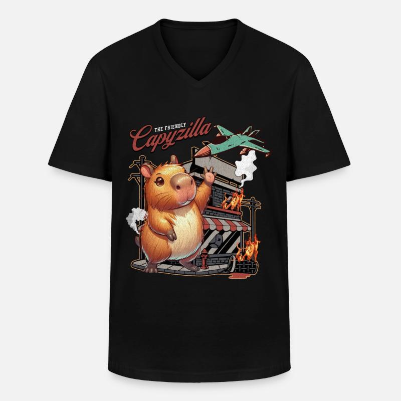 Capybara Capyzilla - T-shirt col V Homme - noir