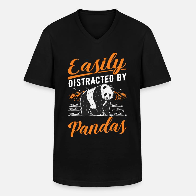 Easily distracted by Pandas - Männer-T-Shirt mit V-Ausschnitt - Schwarz