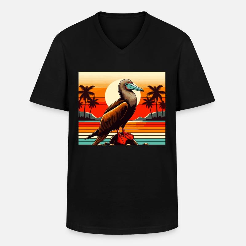 Retro Rotfüßler Tölpel - Männer-T-Shirt mit V-Ausschnitt - Schwarz