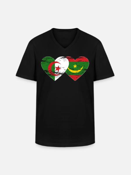 Algeria Mauritania Flag Heart used - Men's V-Neck T-Shirt - black