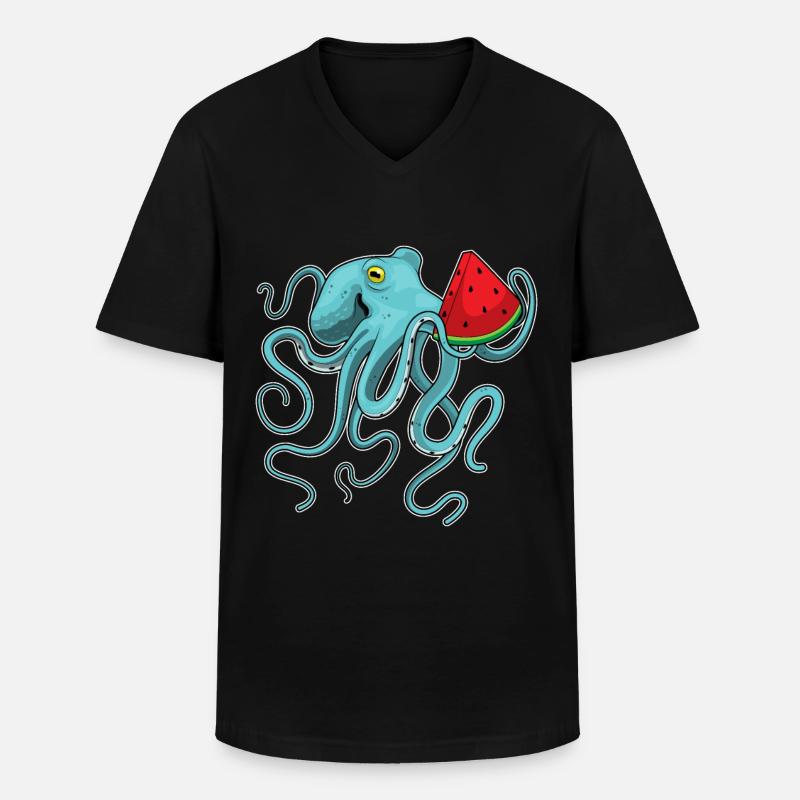 Poulpe Pastèque - T-shirt col V Homme - noir
