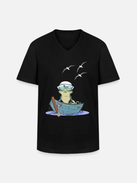 Frøsejler sejler båd Tudse frøer - Klassisk herre T-shirt med V-udskæring - sort