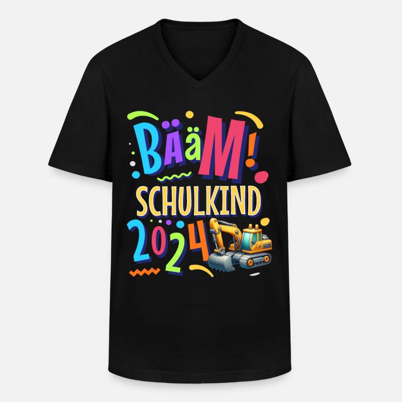 Bääm Schulkind 2024 Bagger - Männer-T-Shirt mit V-Ausschnitt - Schwarz
