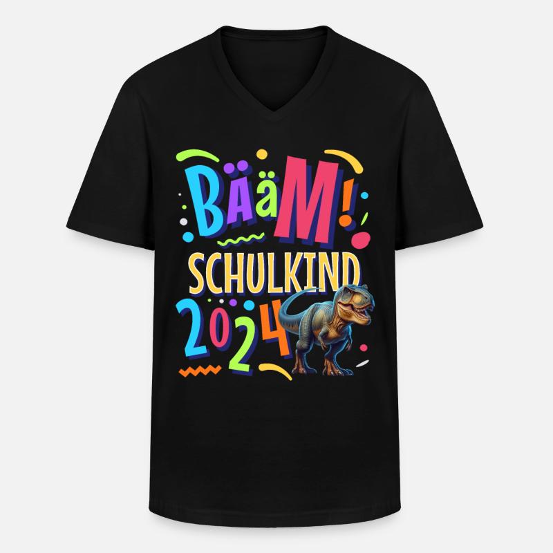 Bääm Schulkind 2024 T Rex - Männer-T-Shirt mit V-Ausschnitt - Schwarz