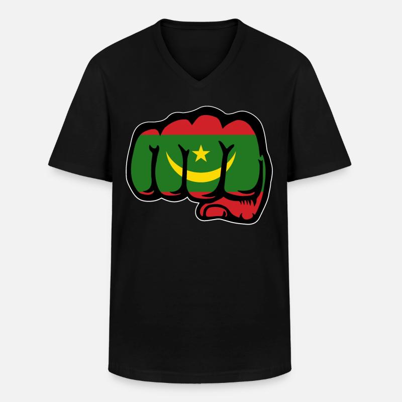 Mauretanien Flagge Faust - Männer-T-Shirt mit V-Ausschnitt - Schwarz