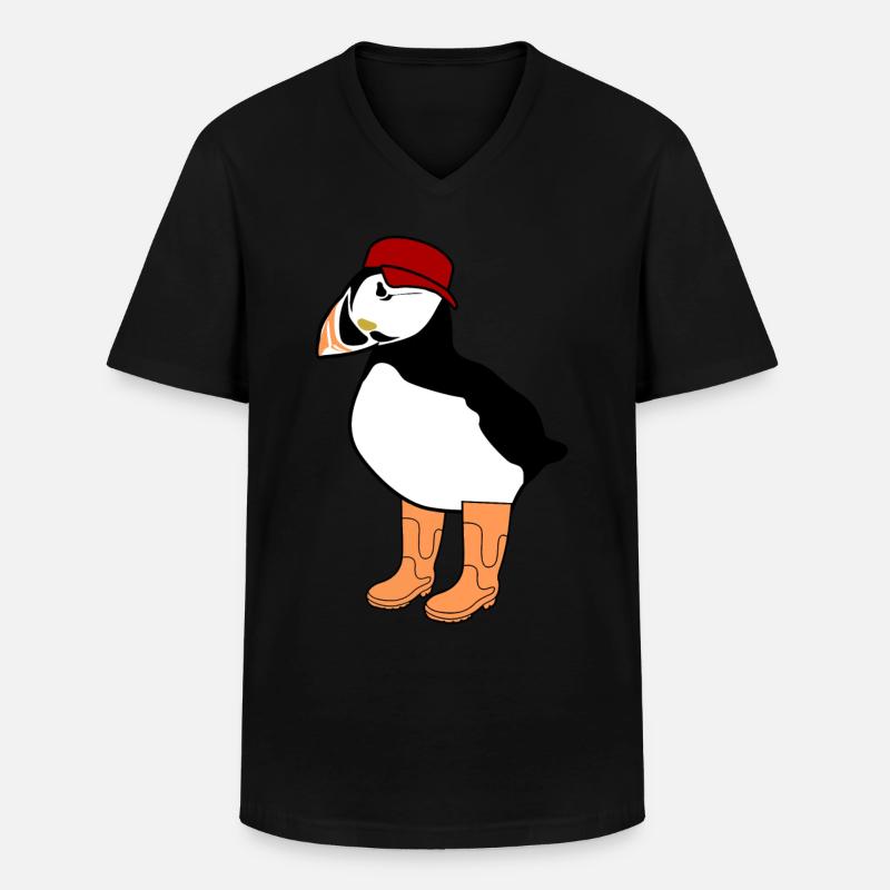 Puffin with Rain Boots Puffins - Männer-T-Shirt mit V-Ausschnitt - Schwarz