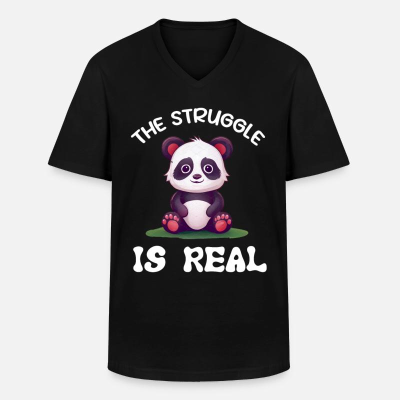 Panda Pandabär Lustig - Männer-T-Shirt mit V-Ausschnitt - Schwarz