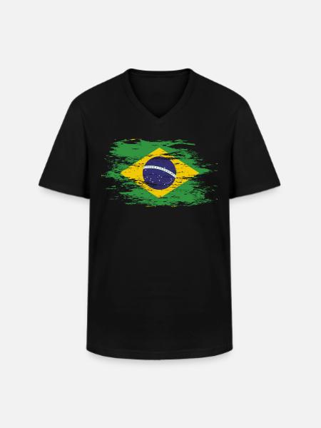 Drapeau du Brésil utilisé - T-shirt col V Homme - noir