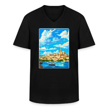 San Antonio Spanien Vintage Reiseplakat Souvenir - Männer-T-Shirt mit V-Ausschnitt - Schwarz - Vorne - AI Model Male 178 dark (178cm)