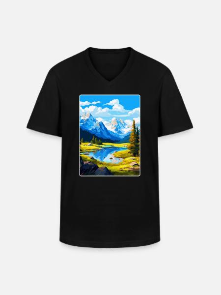 Affiche de voyage vintage du parc national d’Ecrins France - T-shirt col V Homme - noir