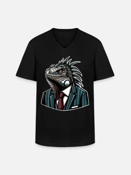 Iguana in a suit - Men's V-Neck T-Shirt - black